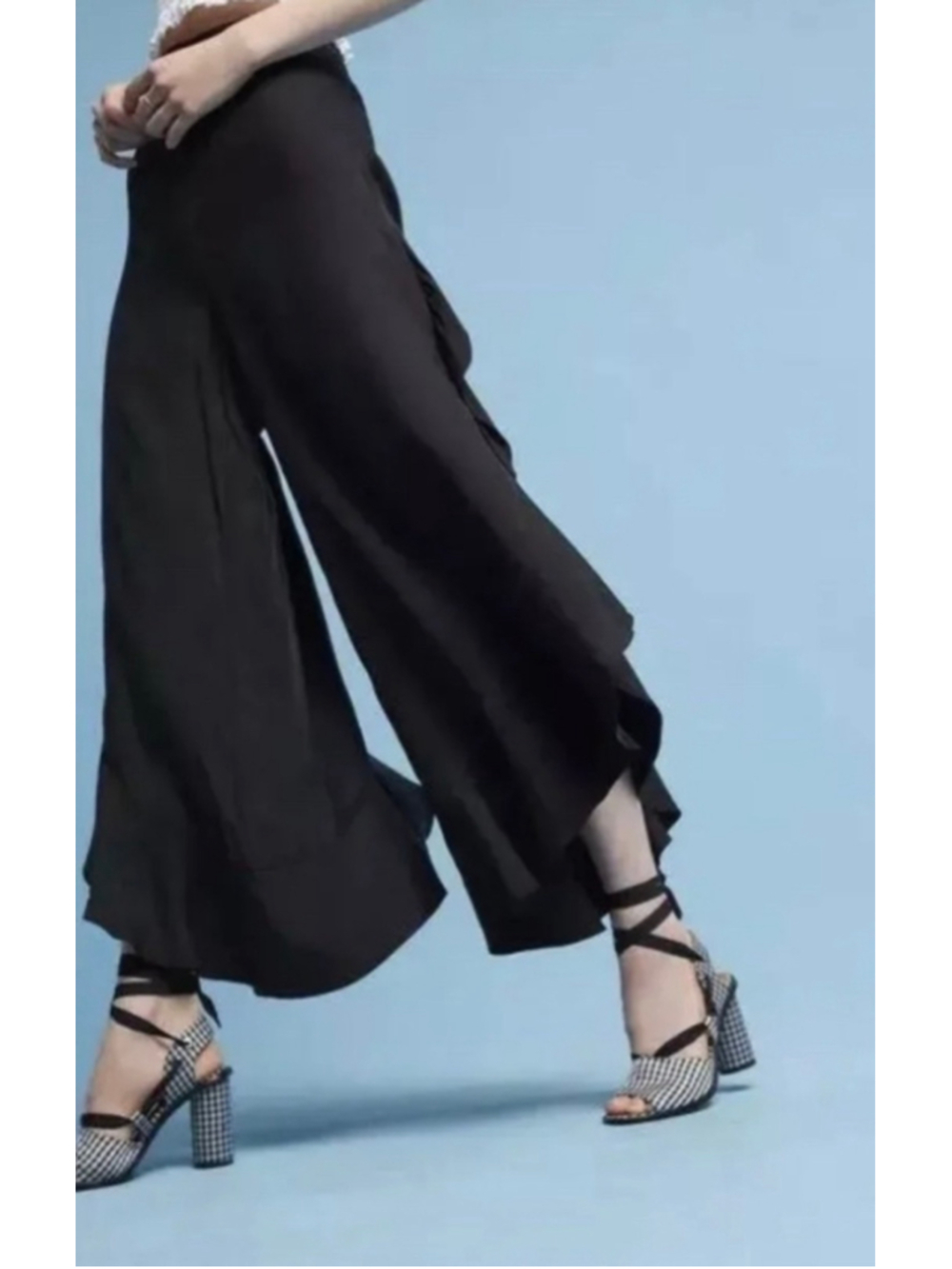 Anthropologie Elevenses Antilles Ruffled Wide Leg Pants Black Split Side 10